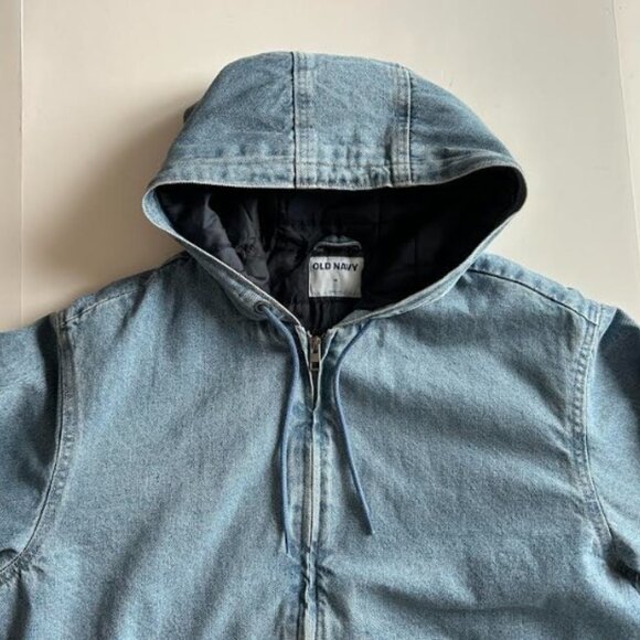 Old Navy Oversized Denim Zip Hoodie Medium Wash Lined M - Picture 6 of 12